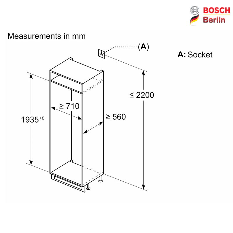 ابعاد یخچال فریزر توکار بوش مدل BOSCH KBN96VFE0