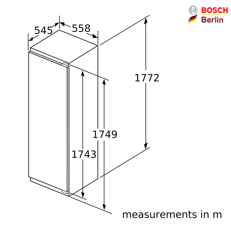 ابعاد یخچال فریزر دوقلو توکار بوش مدل KIR81AFD0M-GIN81AEE0M
