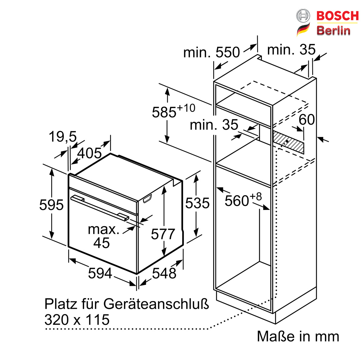 ابعاد فر برقی توکار بوش مدل HBG7784B1